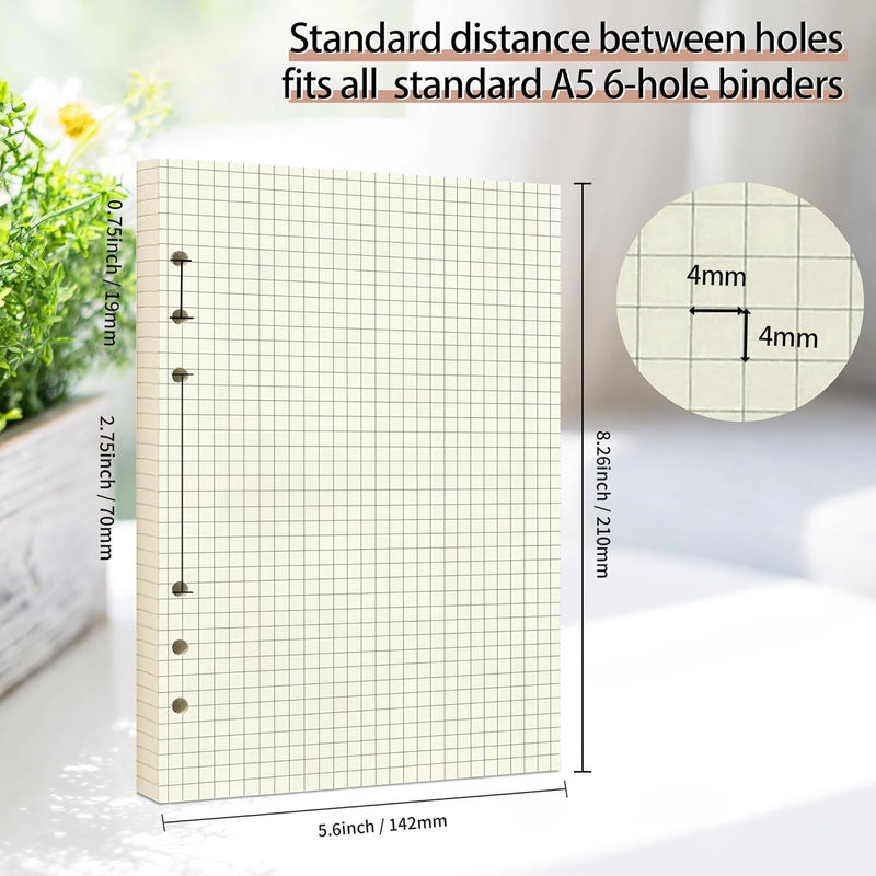 Mafegu A5 Grid Refill Paper,100GSM A5 Graph Rule Paper/Quad Rule Filler Paper for 6 Ring Refillable Binder/Planner/Diary Journals/Painting, 80 Sheets/160 Pages (Beige-Grid-A5) - Image 5